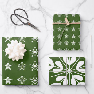 Scandinavian Nordic Christmas stars white green Wrapping Paper Sheets