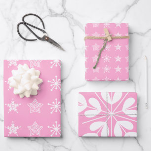 Scandinavian Nordic Christmas stars white pink Wrapping Paper Sheets