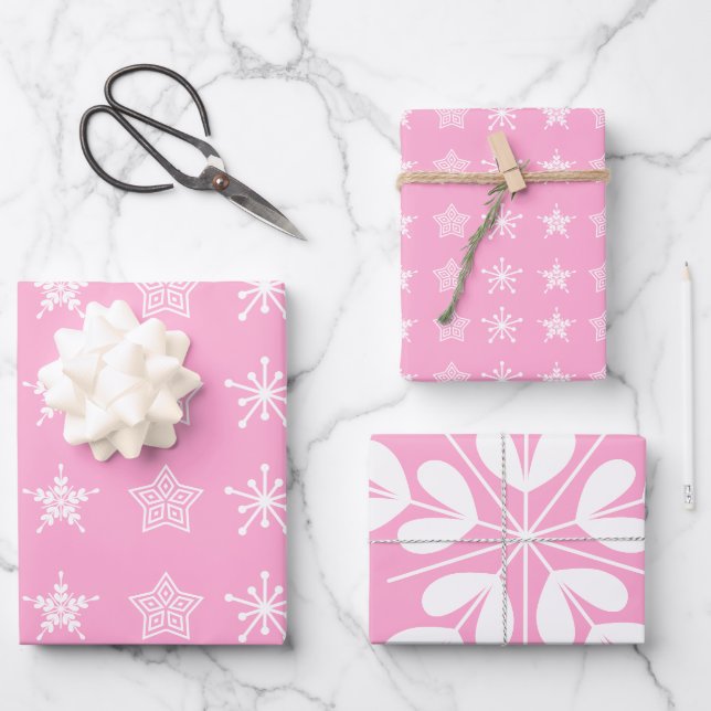Scandinavian Nordic Christmas stars white pink Wrapping Paper Sheets (Front)