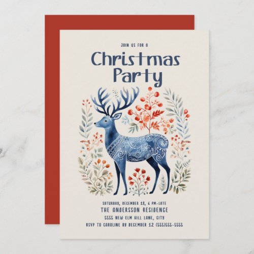 Scandinavian Nordic Deer Christmas Party Invitation