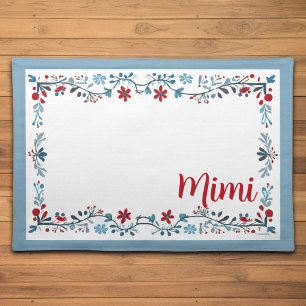 Scandinavian Nordic Floral Placemat - Light Blue