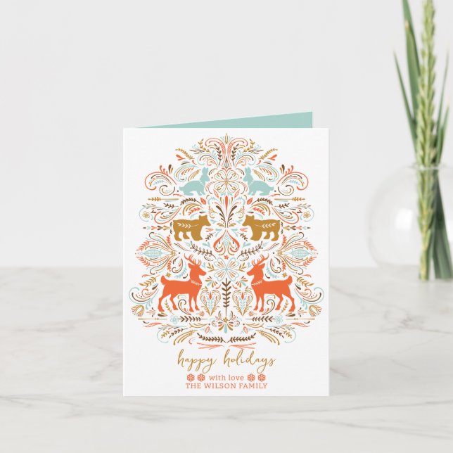 Scandinavian Nordic Folk art Fable Christmas Holiday Card (Front)
