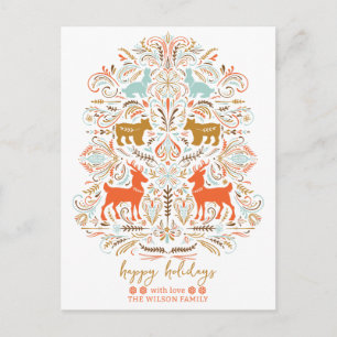 Scandinavian Nordic Folk art Fable Christmas Holiday Postcard