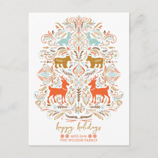 Scandinavian Nordic Folk art Fable Christmas  Holiday Postcard