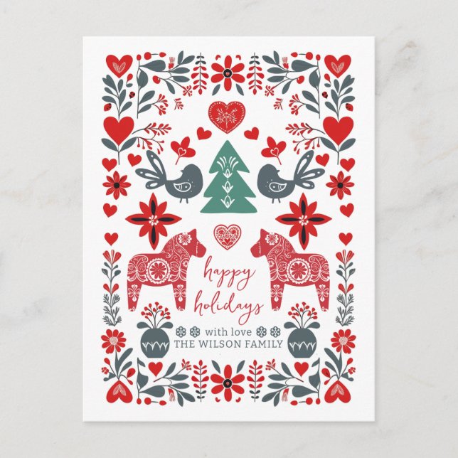 Scandinavian Nordic Folk art Fable Christmas  Holiday Postcard (Front)