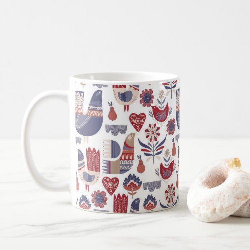 Scandinavian Nordic folk art red and blue pattern Coffee Mug