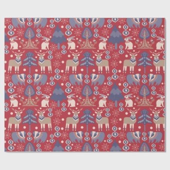 Scandinavian Nordic Folk Art Woodland Christmas | Wrapping Paper | Zazzle