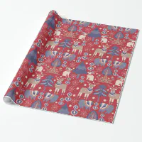 Christmas Reindeer Wrapping Paper With Tag, Scandinavian Woodland