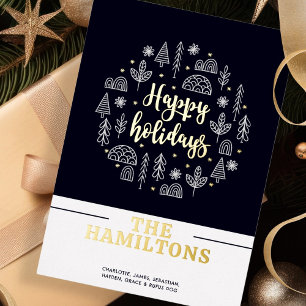 Scandinavian Nordic Happy Holidays Personalized Foil Holiday Card