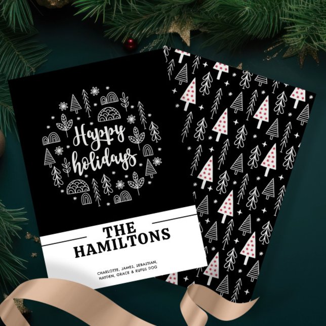 Scandinavian Nordic Happy Holidays Personalized Holiday Card (Scandinavian Nordic Happy Holidays Personalized Holiday Card by Ricaso. Black and white Christmas)