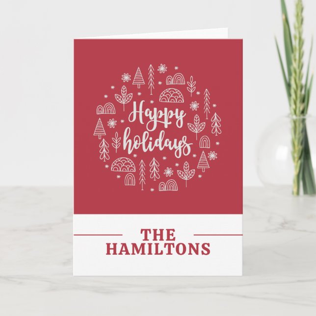 Scandinavian Nordic Happy Holidays Personalized Holiday Card (Front)