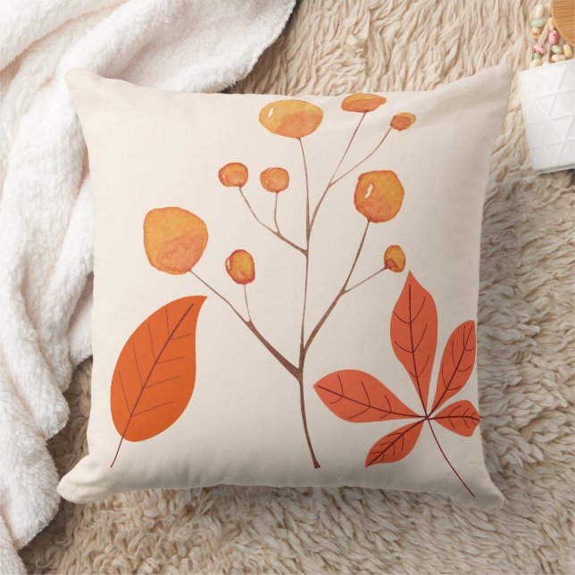 Scandinavian Nordic  Leaves and berries Throw Pillow (Blanket)