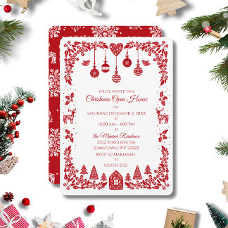 Scandinavian Nordic Red Folk Art Christmas Invitation