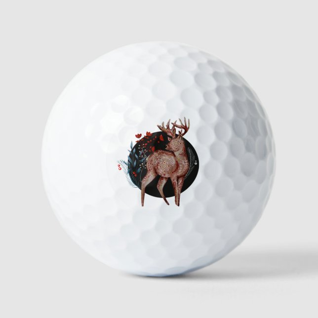 Scandinavian Nordic Reindeer Christmas Holiday  Golf Balls (Front)