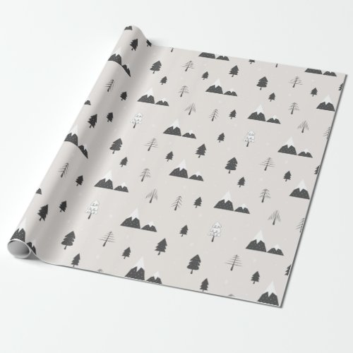 Scandinavian Nordic Winter Holiday Scene Minimal Wrapping Paper