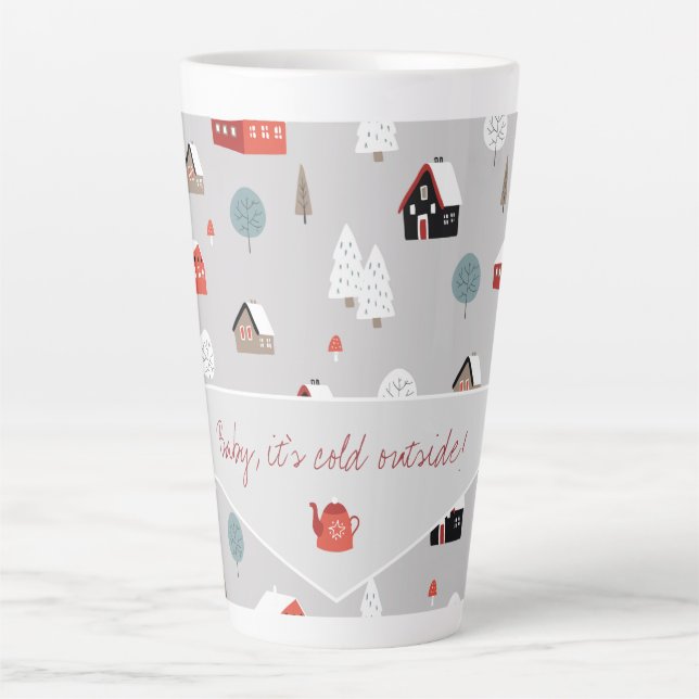 Scandinavian Nordic winter pattern typography Latte Mug (Front)