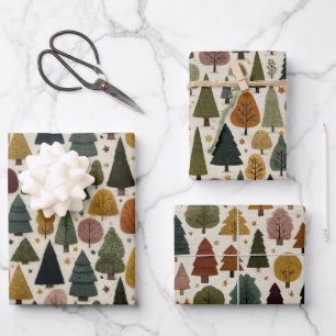 Scandinavian Nordic Woodland Christmas Trees Wrapping Paper Sheets