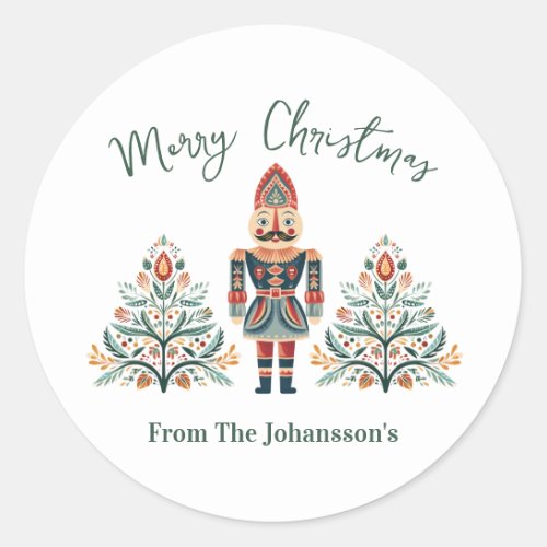 Scandinavian Nutcracker Custom Name Christmas Classic Round Sticker