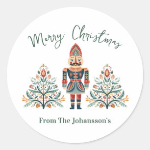 Scandinavian Nutcracker Custom Name Christmas Classic Round Sticker