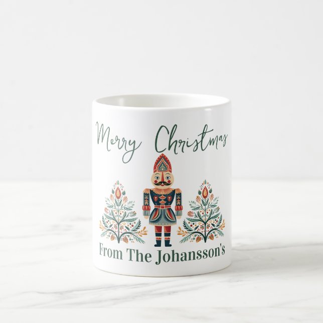 Scandinavian Nutcracker Custom Name Christmas Coffee Mug (Center)