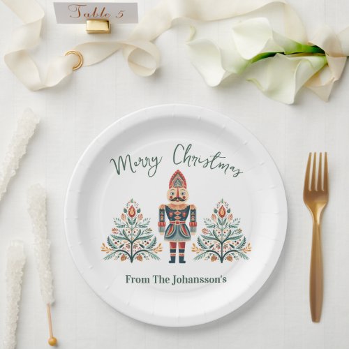 Scandinavian Nutcracker Custom Name Christmas Paper Plates