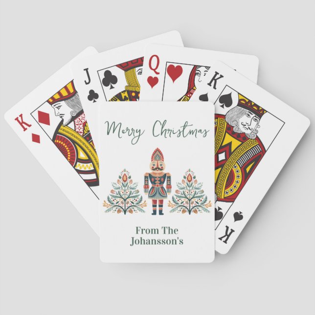 Scandinavian Nutcracker Custom Name Christmas Poker Cards (Back)