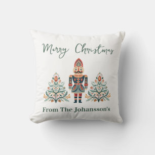 Scandinavian Nutcracker Custom Name Christmas Throw Pillow