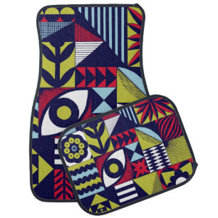 Scandinavian or retro style graphic pattern. Hand- Car Floor Mat