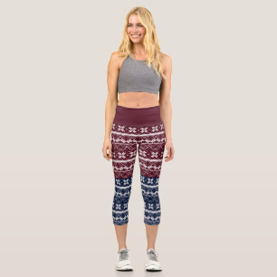 Scandinavian ornament on a blue, burgundy capri leggings