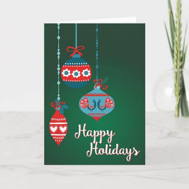 Scandinavian Ornaments Happy Holidays Holiday Card (Front)