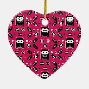Scandinavian Owl Folk Art Gift Ceramic Ornament