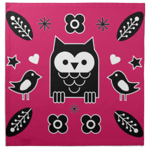 Scandinavian Owl Folk Art Gift Cloth Napkin
