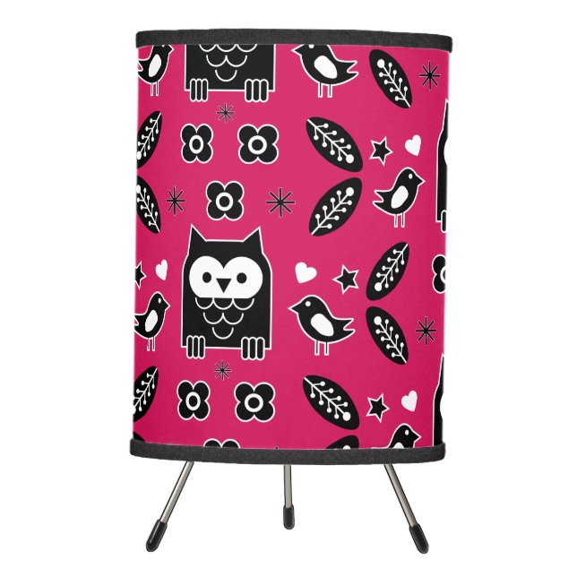 Scandinavian Owl Folk Art Gift Tripod Lamp (Front)