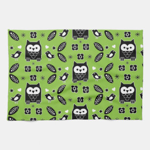 Scandinavian Owl Folk Art Kitchen Towel