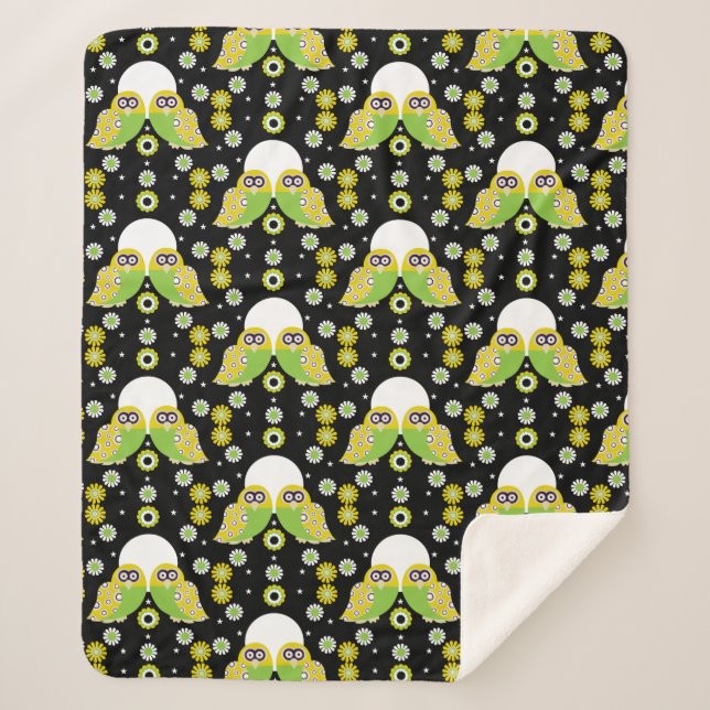 Scandinavian Owl Folk Art    Sherpa Blanket (Front)