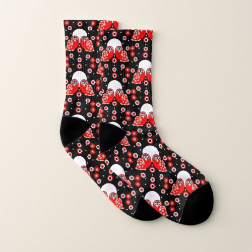 Scandinavian Owl Folk Art    Socks