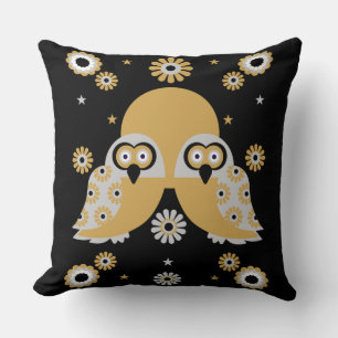 Scandinavian Owl Folk Art Throw Pillow