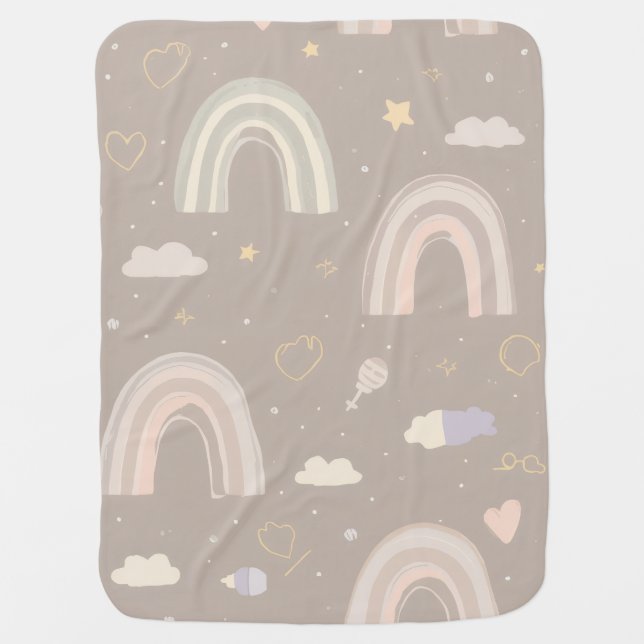 Scandinavian Pastel Rainbow Baby Swaddle Blanket (Front)