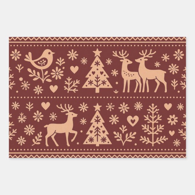 SCANDINAVIAN PATTERNS CHRISTMAS WRAPPING SHEETS (Front)