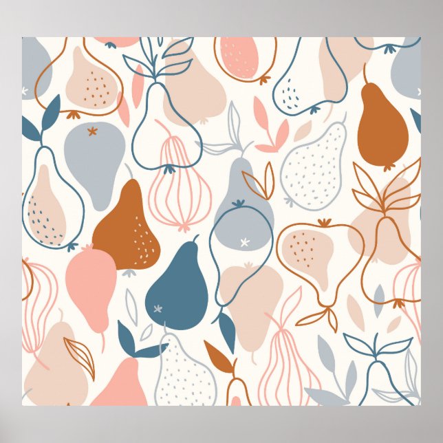 Scandinavian Pear Print: Vintage Fruit Pattern Poster (Front)
