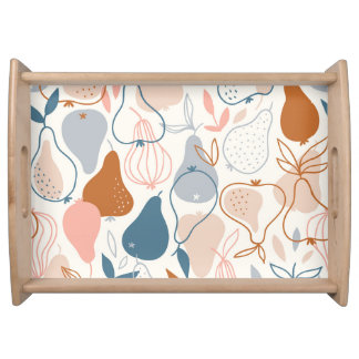 Scandinavian Pear Print: Vintage Fruit Pattern Serving Tray