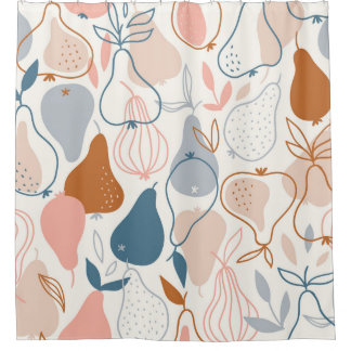 Scandinavian Pear Print: Vintage Fruit Pattern Shower Curtain