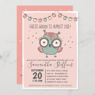 Scandinavian Pink Whoo is Due Owl Baby Shower Invitation