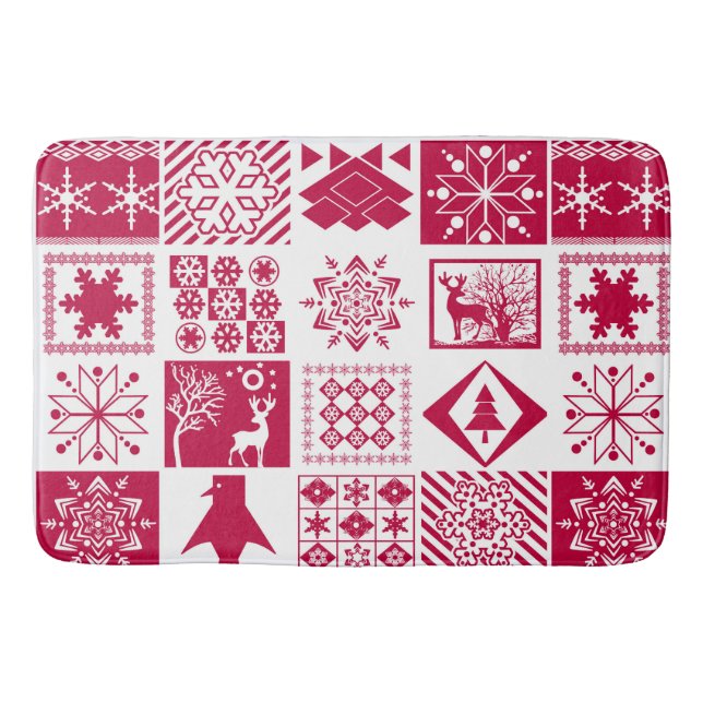 Scandinavian plaid bath mat (Front)