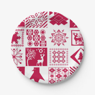 Scandinavian plaid paper plates