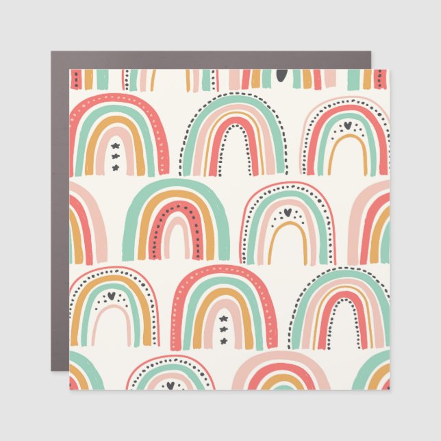 Scandinavian Rainbows: Naive Art Pattern. Car Magnet (Front)