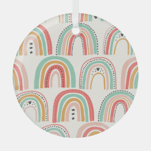 Scandinavian Rainbows: Naive Art Pattern. Glass Ornament
