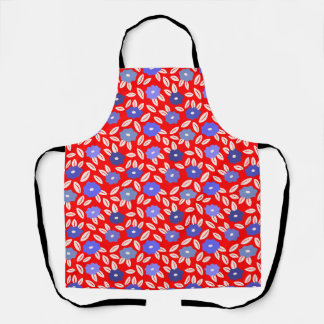 Scandinavian Red And Blue Floral Apron