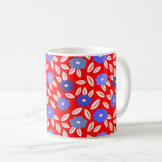 Scandinavian Red And Blue Floral Coffee Mug