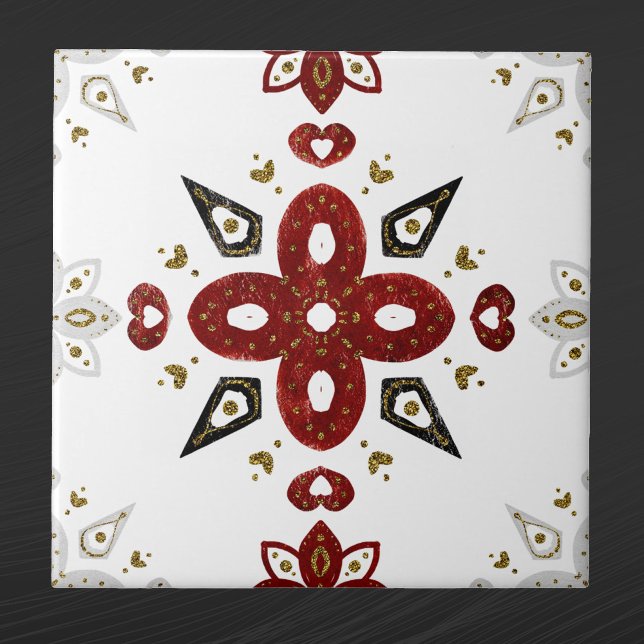 Scandinavian Red Blue Gold Nordic Graphic Ceramic Tile (Creator Uploaded)